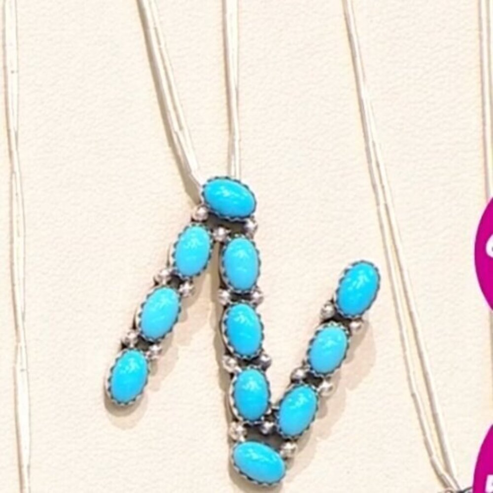 Chaco Canyon Sleeping Beauty Turquoise Silver Initial N Pendant Necklace